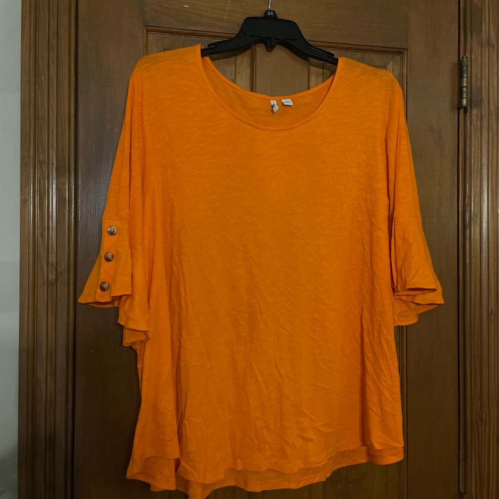 Est. 1946 Vibrant Orange Blouse with Button/Ruffle Sleeve Accents, Size 26/28W